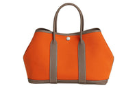 HERMES Garden Canvas With Leather Handbag Women's Flame Orange/Elephant Gray