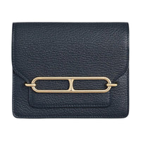 HERMES Roulis Mysore Goat Skin Wallet Women's Z7 Bleu Ocean Deep Sea Blue