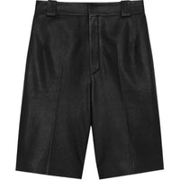 SAINT LAURENT Pleated Detail Leather Bermuda Shorts