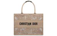 DIOR BookTote Embroidery Tote Bag Shopping Bag Handbag Medium Size Women's Greige