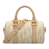 DIOR Groove Cotton With Cow Leather Patchwork Shoulder Bag Crossbody Bag Handbag Micro Women's Natural