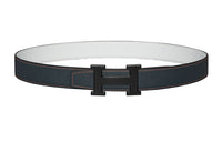 HERMES Matte Black Buckle Epsom Calfskin Double-Sided Leather Belt Women's Dark Blue Width: 3.2cm