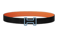 HERMES Double-Sided H Design Smooth Buckle Leather Belts Men's Width: 3.2CM