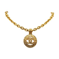 CHANEL 1994 Plated Cc Round Pendant Costume Necklace