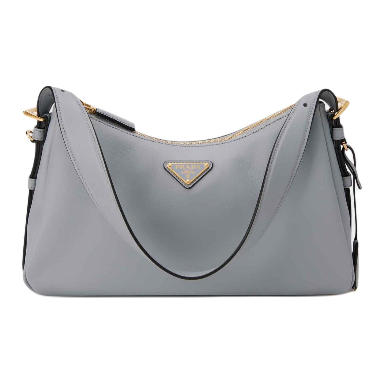 PRADA Aimee Cow Leather Shoulder Bag Medium Size Women's Haze Blue