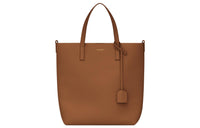 SAINT LAURENT Calfskin Shopping Bag One Shoulder Handbag Women's Brown