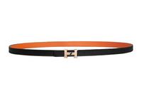 HERMES H Logo Buckle Smooth Buckle Leather Belts Women's Black/Orange Width: 1.3cm