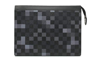 LOUIS VUITTON Pochette Voyage Leather Toiletry Bags Clutches Medium Size Men's Gray Black