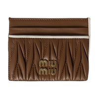 MIU MIU Matelassé Lambskin Card Holder Women's Cognac & White