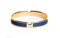 HERMES Lizard Skin Gold-Plated Bangles Unisex Blue