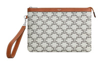 CELINE Canvas-paneled Calfskin Trim Canvas Bag Clutches Regular Women's Tan/Beige