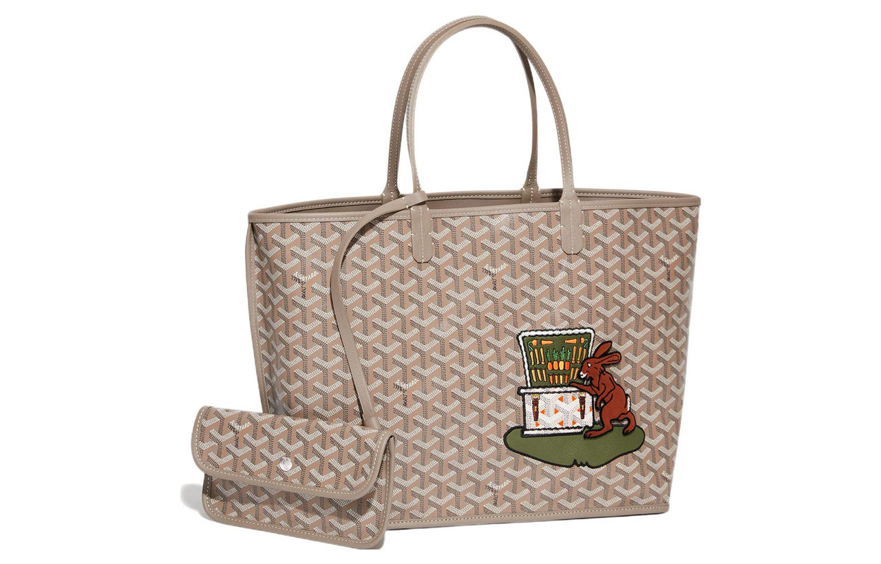 GOYARD Anjou Calfskin With Canvas Tote Bag Shopping Bag Handbag Small Size Women's Orange
