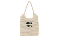 MIU MIU 100% Cotton One Shoulder Handbag Women's Ecru