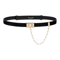 DIOR Solid Color Smooth Buckle Design Cow Leather, Glass Leather Belts Women's Black Width 2CM
