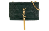 SAINT LAURENT KATE Shiny Leather Crossbody Bag Women's Dark Green