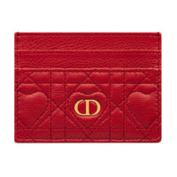 DIOR Caro Calfskin Card Holder Women's Red