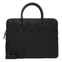 PRADA Calfskin One Shoulder Crossbody Portable Briefcase Men's Black