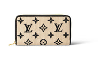 LOUIS VUITTON Zippy Cotton With Cow Leather Patchwork Wallet Women's Natural/Black