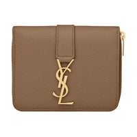 SAINT LAURENT Cow Leather Wallet Women's Dark Khaki