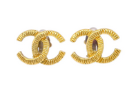 CHANEL 1993 Ribbed Finish Cc Clip on Earrings