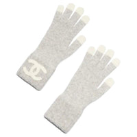CHANEL Cashmere Knit Gloves Unisex White