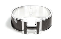 HERMES Enamel Palladium-Plated Metal Bangles Unisex Gray