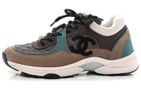 CHANEL Low Top Trainer Beige Green Women's
