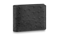 LOUIS VUITTON Multiple Ostrich Leather Patchwork With Cow Leather Wallet Men's Black