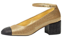 CHANEL Chunky Heel High Heels 5.5cm Women's Gold