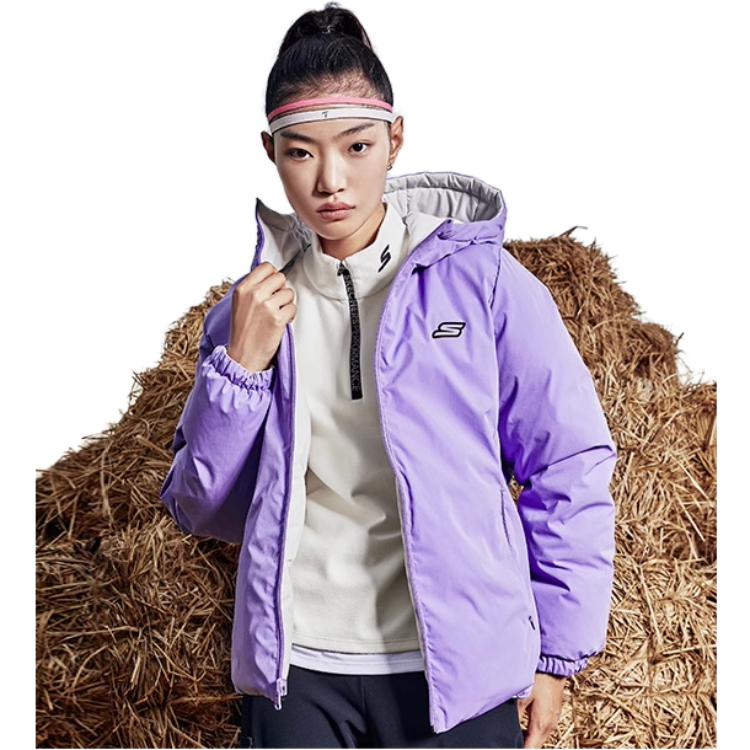(WMNS) Skechers Lightweight Warm Reversible Down Jacket 'Black Grey Purple' P421W048