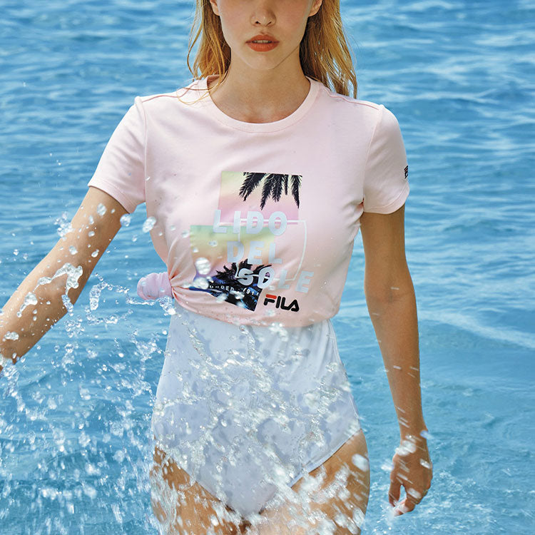 (WMNS) FILA Alphabet Pattern Printing Sports Minimalistic Short Sleeve Pink F11W028148F-PK