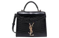 SAINT LAURENT CASSANDRA Crocodile Pattern Leather Portable Crossbody Bag Shoulder Bag Women's Black