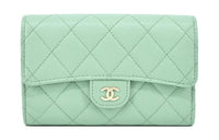 CHANEL Classic Flap CF Textured Calfskin Wallet Women's Green