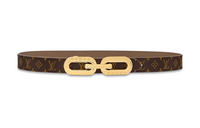 LOUIS VUITTON Letter Print Smooth Buckle Leather Belts Men's Brown Width: 2.5cm