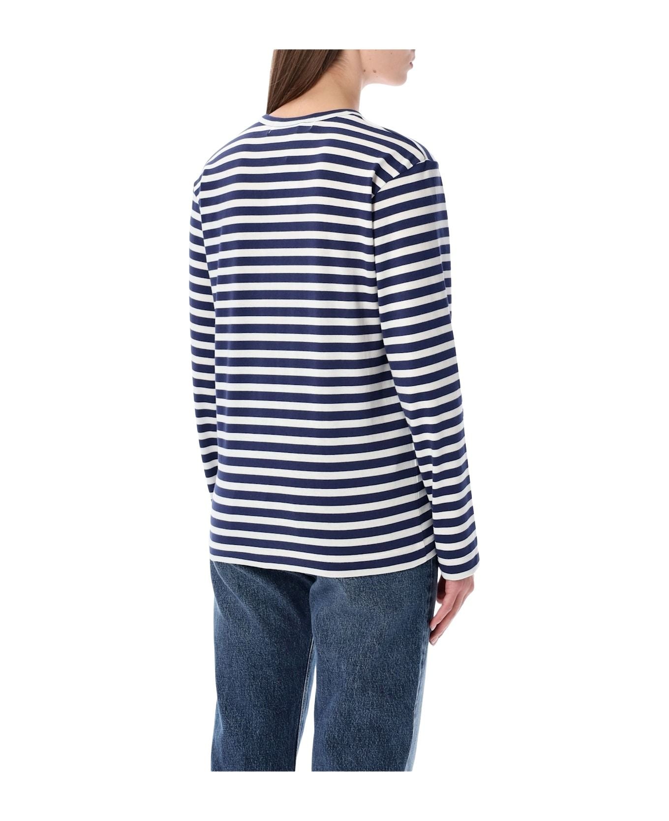 COMME des GARCONS PLAY SS25 Metalstone Stripe T-Shirt 'Navy White' AX-T806-051-1