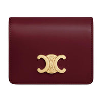 CELINE Calfskin Card Holder Women's Light Burgundy Red