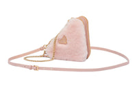 PRADA Shearling Bonded Leather One Shoulder Crossbody Clutches Mini Women's Pink