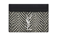 SAINT LAURENT CASSANDRE Calfskin With Lambskin Card Holder Women's Black/White