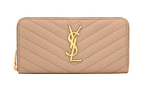 SAINT LAURENT Monogram Zip Around Wallet Grain De Poudre Dark Beige