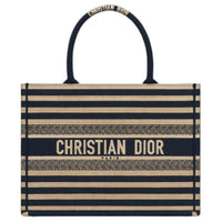 DIOR Embroidery Tote Bag Shopping Bag Handbag Medium Size Women's Natural Patchwork Denim Blue