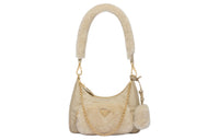 PRADA Recycled Nylon With Shearling Handbag Shoulder Bag Women's Desert Beige