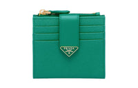 PRADA Leather Card Holder Wallet Small Size Women's Green
