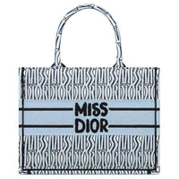 DIOR BookTote Embroidery Tote Bag Shopping Bag Handbag Medium Size Women's Light Blue & Black