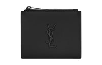 SAINT LAURENT Monogram Genuine Leather Card Holder Men's Black