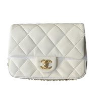 CHANEL Sheepskin Handbag Shoulder Bag Crossbody Bag Mini Women's White