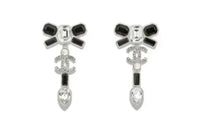 CHANEL Metal Rhinestone Earrings Women's Black