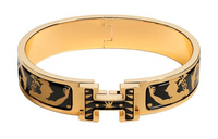 HERMES Enamel Gold-plated Bangles Women's Gold/Black