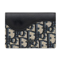 DIOR Grained Calfskin Card Holder Men's Beige & Black