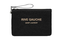 SAINT LAURENT Rive Gauche Woven Raffia With Leather Clutch Regular Unisex Black