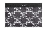 CELINE Cow Leather Card Clip Card Holder Men's Silver/Black